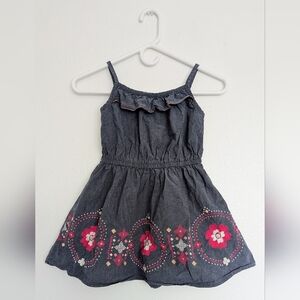 Gymboree Girls Chambray Denim Embroidered Dress With Boho Floral Print Size 6